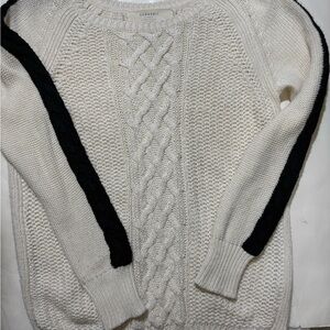 Zara White/cream Cable Knit Sweater with Black Stripes